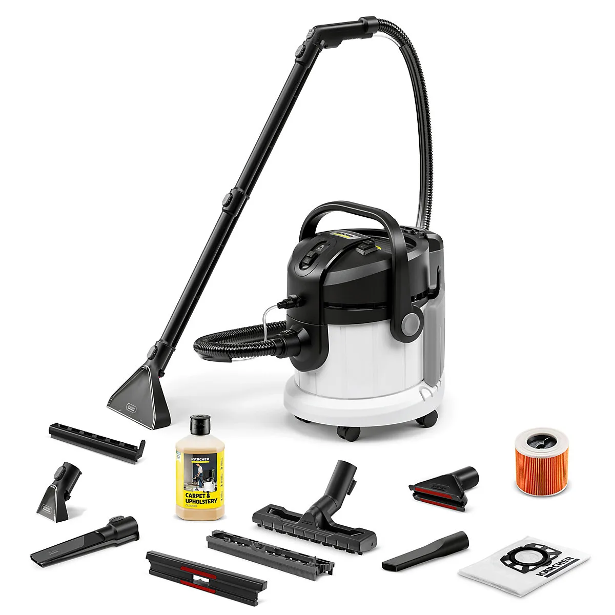 Kärcher SE 4 Plus : injecteur-extracteur 3-en-1 avec ses buses et le détergent RM 519